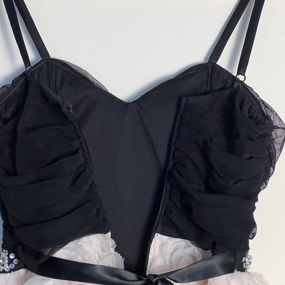 qep Kids Girl Applique Dress 11 Gown Black Cream Rosette Embellished Rhinestone - Picture 13 of 15